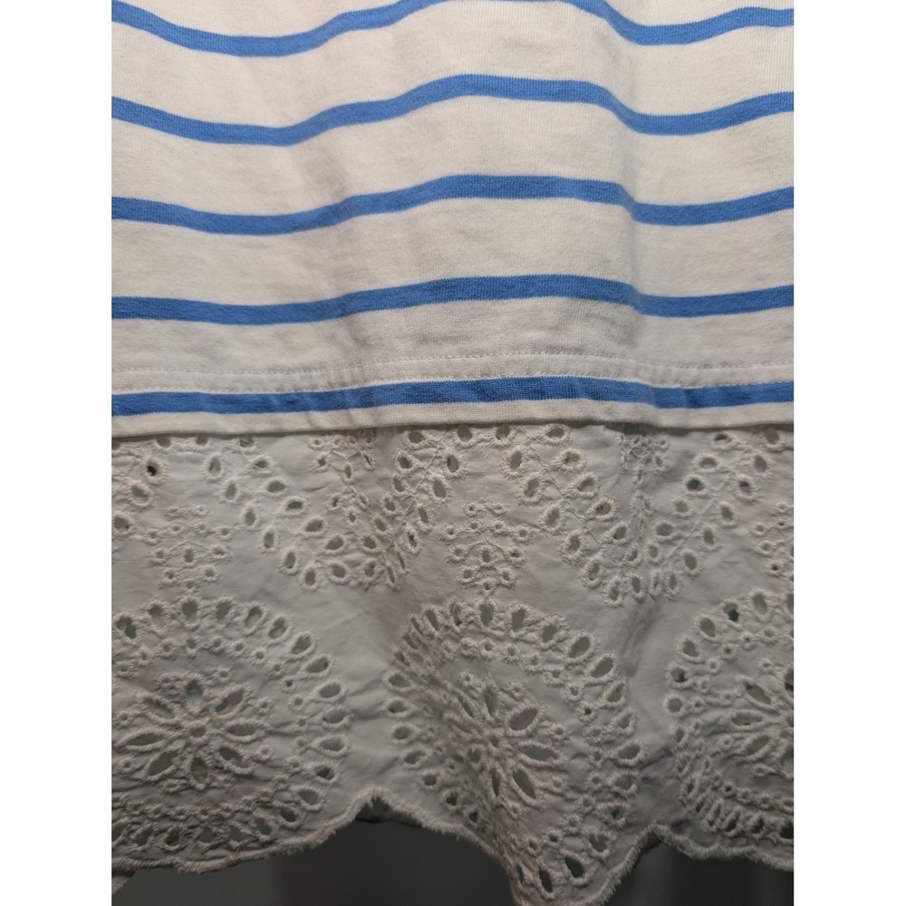 Vineyard Vines Women's Striped Dress Eyelet Lace Trim Blue White 100% Cotton XS - Picture 6 of 8